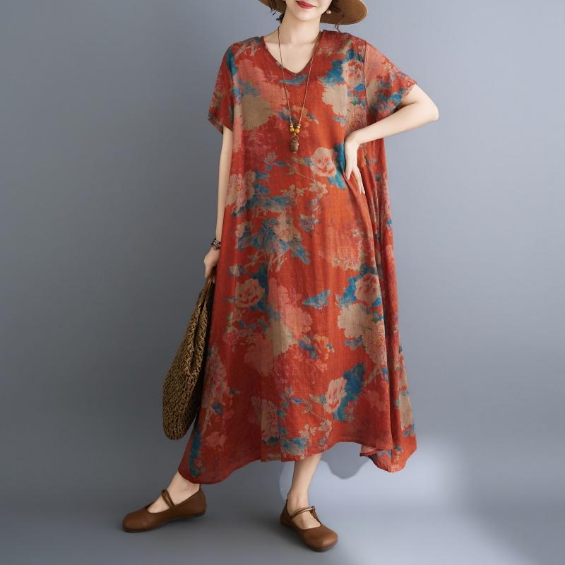 DIMANAF New 2026 Women Plus Size Summer Long Dress Sundress Beach Loose Casual Maxi Lady Floral Print Dress