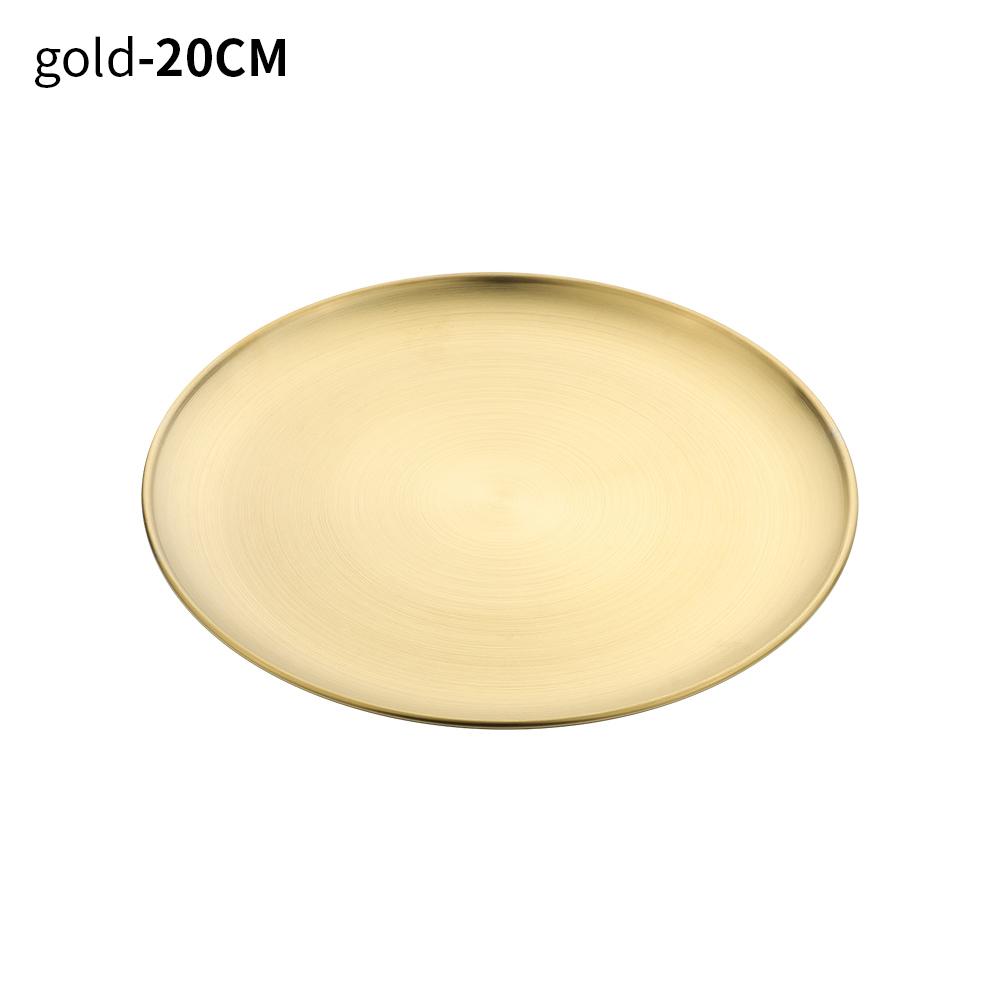 Stainless Steel Tableware Gold Silver Cake Dessert Metal Dining Disc Shallow Tray Bone Spitting Dish Round Plate