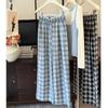 Loose retro plaid pants lace casual pants women's spring and summer loose wide-leg trousers mopping the floor and walking bay pants