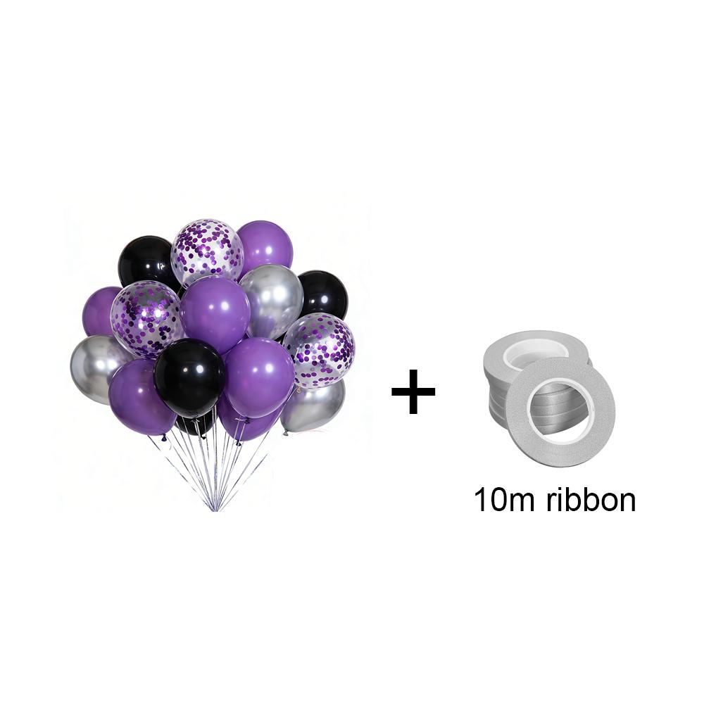 

30/60pcs 10inch Purple Black Metal Silver Latex Balloons With Purple Confetti Suitable for Weddings Birthdays Party Gift Ribbon 12inch 30pcs