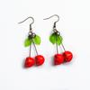1Pair Gothic Cherry Red Skull Green Leaf Earring Halloween Poppy Jewelry Woman Earing