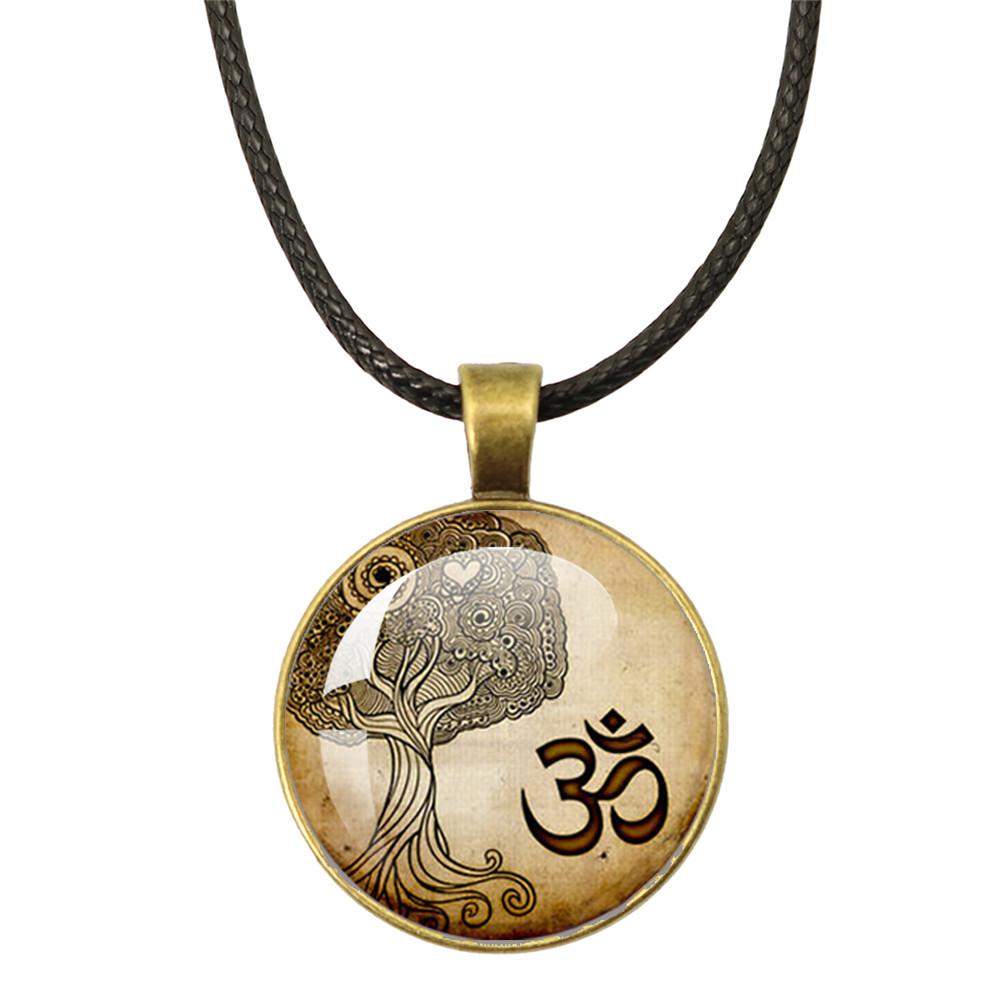 New Necklace Mandala Art Picture Rope Chain Glass Pendant Necklaces Sacred Geometry Yoga Om Fashion Jewelry Gift