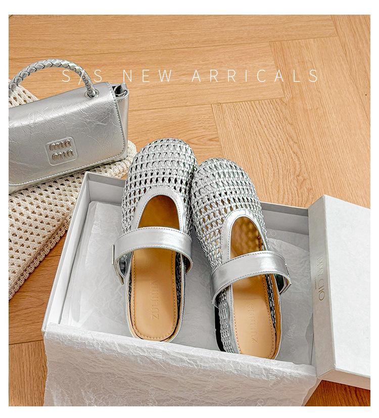 

Две версии! 2025 лето новый плетеный полый дышащий мешок голова тапочки мягкая подошва мелкий вырез увеличение высоты одинарная обувь 34