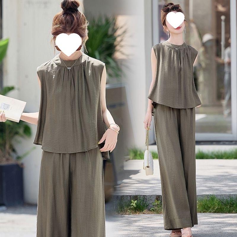 Fashionable Suit for Women - Stylish Summer Dress That Ages Well and Makes You Look Younger. Sleeveless Top and Wide-leg Pants Set.