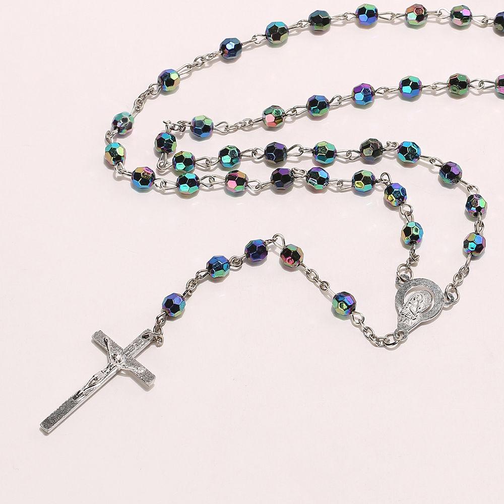 Jewelry Crucifix Charm Cross Necklace Jesus Virgin Mary Pendant Rosary Beads Chain