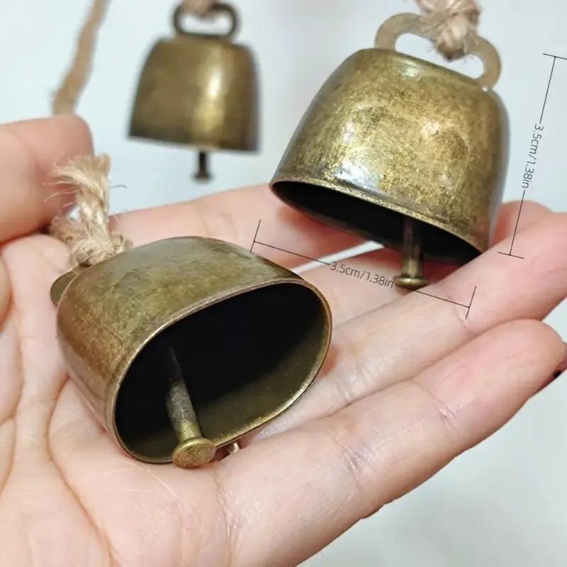 4Pcs Vintage Bell Pendant Rustic Metal Hanging Decorative Bell with Jute Rope Vintage Wind Chimes Wall Hanging Home Decor.