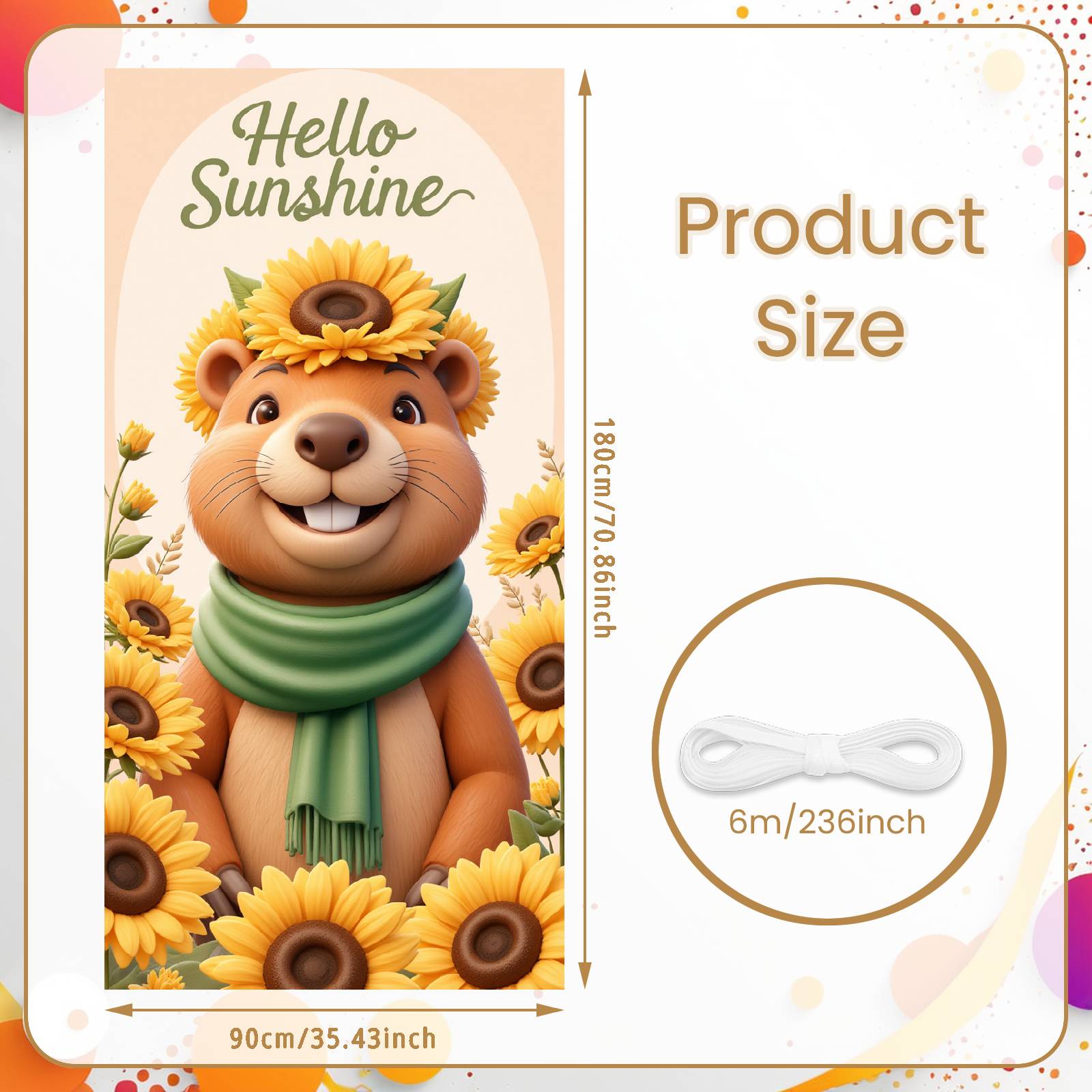 

Hello Sunshine Banner Beaver Character Sunflower Backdrop Beaver Display Spring Nature Banner For Shower Summer