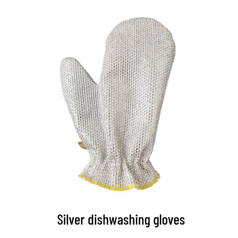 Waterproof Fleece-lined Multifunctional Cleaning Gloves with Silver Wire Dishcloth & Wear-resistant Scouring Pad