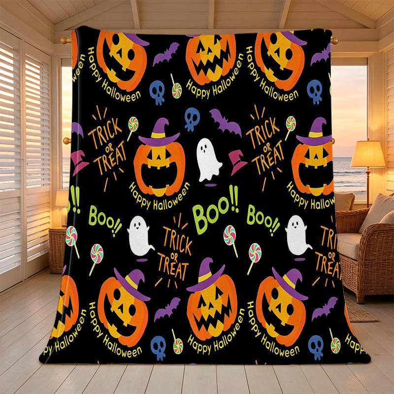 Halloween & Christmas Printed Flannel Blanket Soft Cozy Plush Throw, Warm Comfortable Bedding for Home & Dorm Use