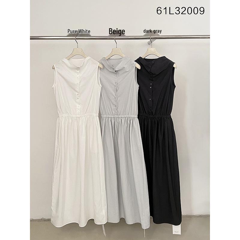 MMC DITION Women s White Linen Sleeveless Waist-Cinching Dress - Elegant Spring/Summer Long Skirt One Size бежевый