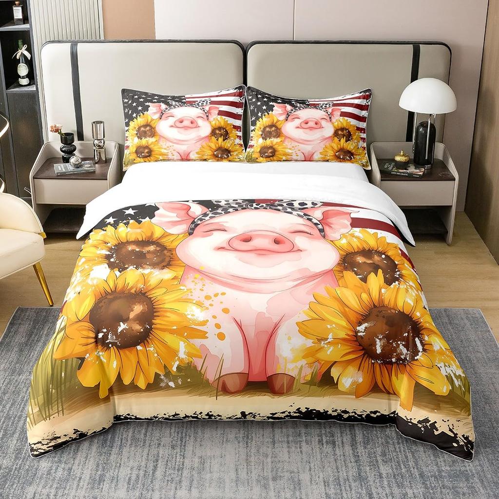 Pigs Duvet Cover Set for Kids Boys Girls Quilt Covers Lightweight Down Room Decor Queen Size 2 Pillowcase 1 Duvet Cover No Quilt
