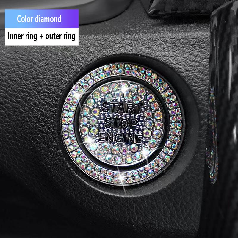 Adecuado Para Mercedes-Benz BMW Coche Arranque con Una Llave Anillo Decorativo Adhesivos Decorativos de Botón de Cristal Diamante Decoración de Coche