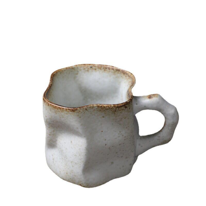 Retro Handmade Kiln-Fired Coarse Pottery Coffee Mug - Odd-Shaped Japanese Ceramic Cup