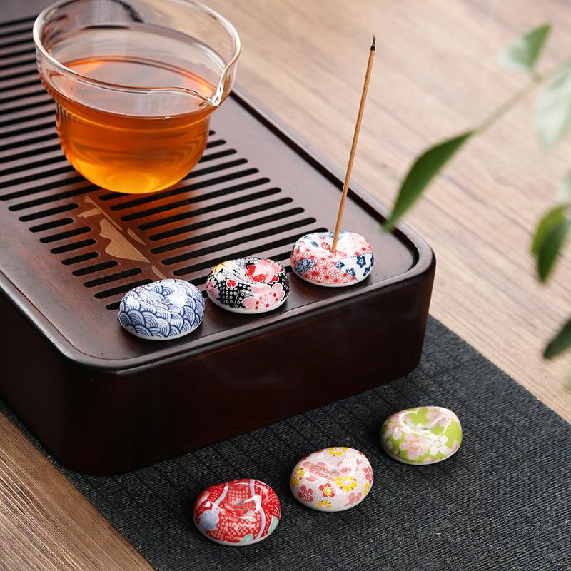 Japanese Style Incense Sticks Holder Coil Censer Burner Ceramic Base Buddhist Home Indoor Altar Table Home Decoration