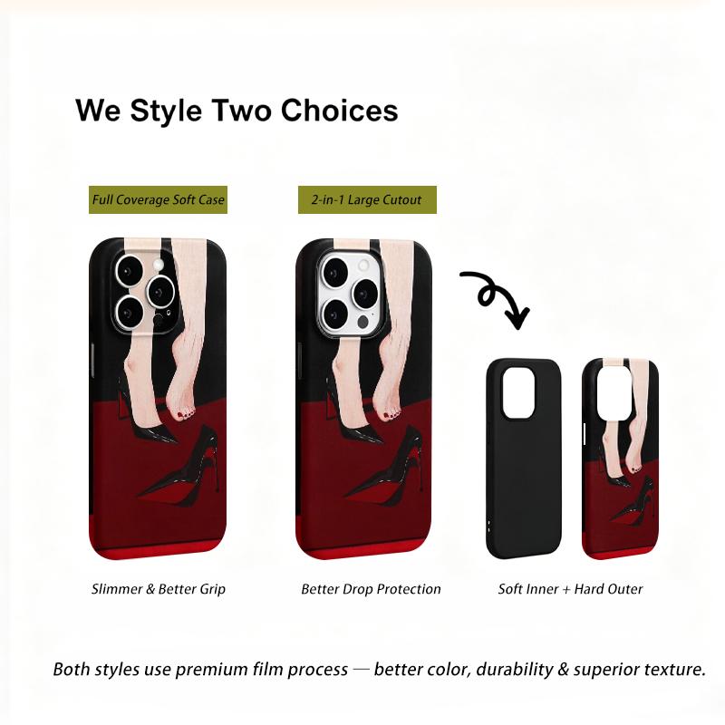 Elegant Minimal Black Red High Heels Stiletto Bare Foot Red Nail Art Film Aesthetic Protective Shockproof Bumper Case For iPhone 14 15 16 Pro Max Plus
