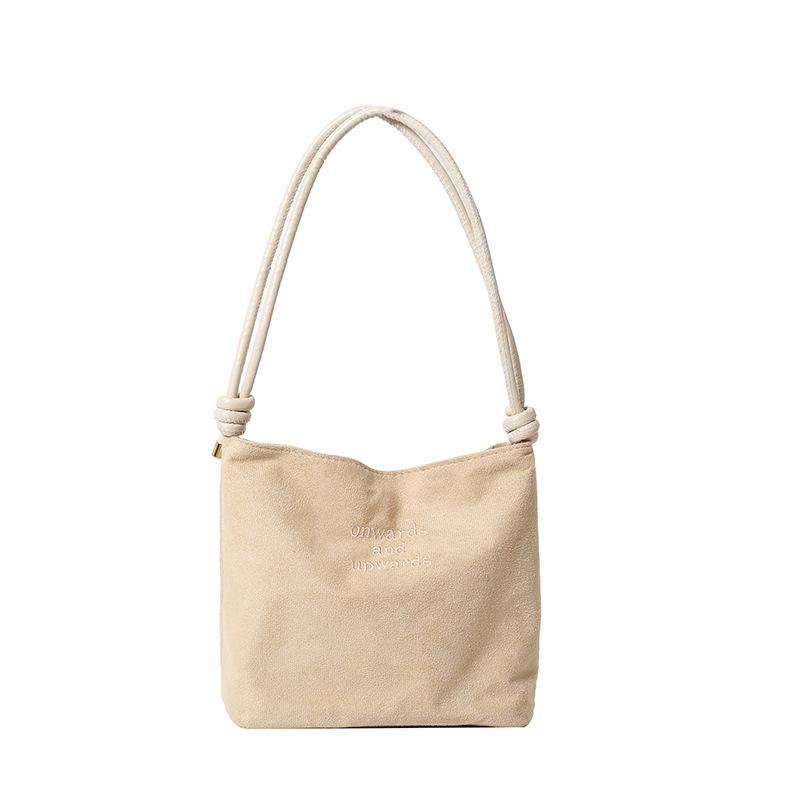 Faux Suede Handbag Casual Rope Buckle Design Multicolor Shoulder Bag Adjustable Straps Tote Work Crossbody Bucket Bag