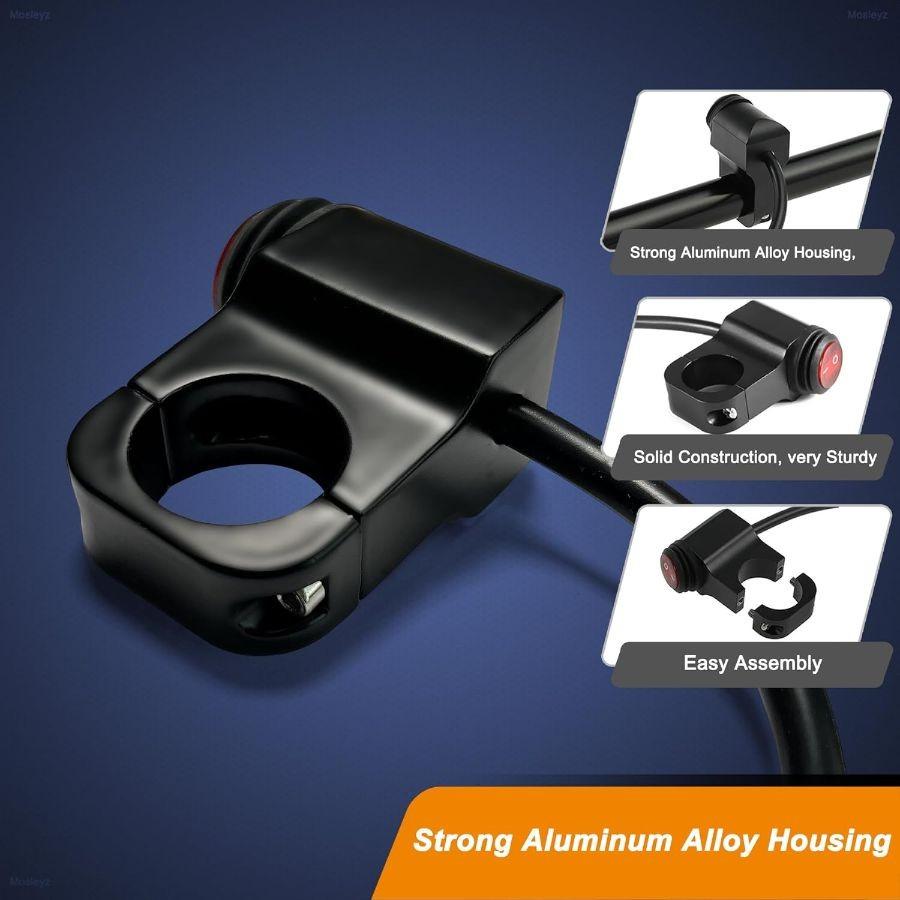 Light Switch 12V Waterproof Aluminum Alloy Handlebar Switches for Motorcycle Red