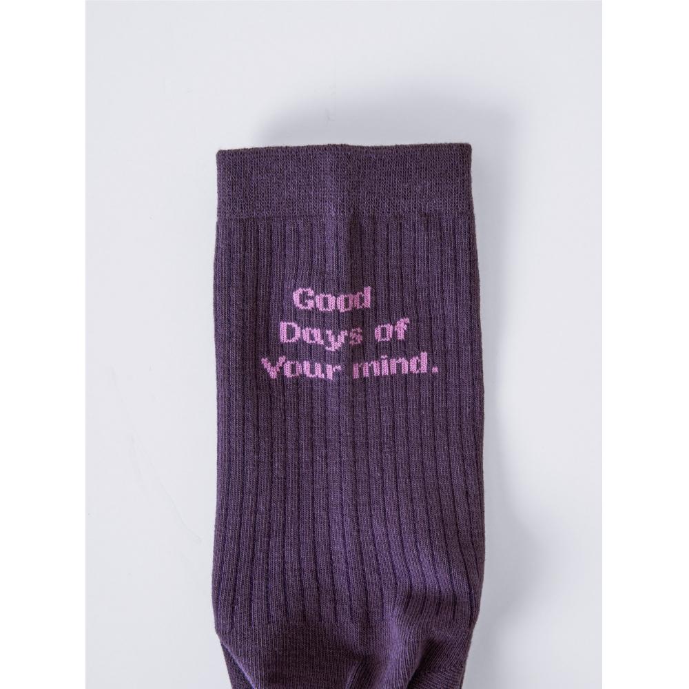 Daiso Womens Lettering Mid Thigh Socks Purple