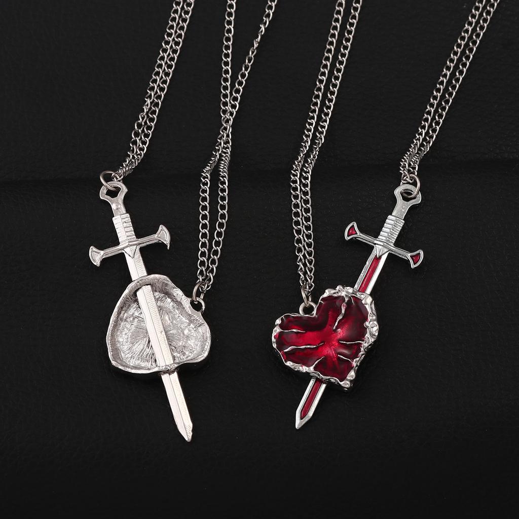 2026 New Sword Heart Couple Necklace Gothic Anti-fading Love Heart-shaped Pendant Women Year's Christmas Valentine's Day Gift