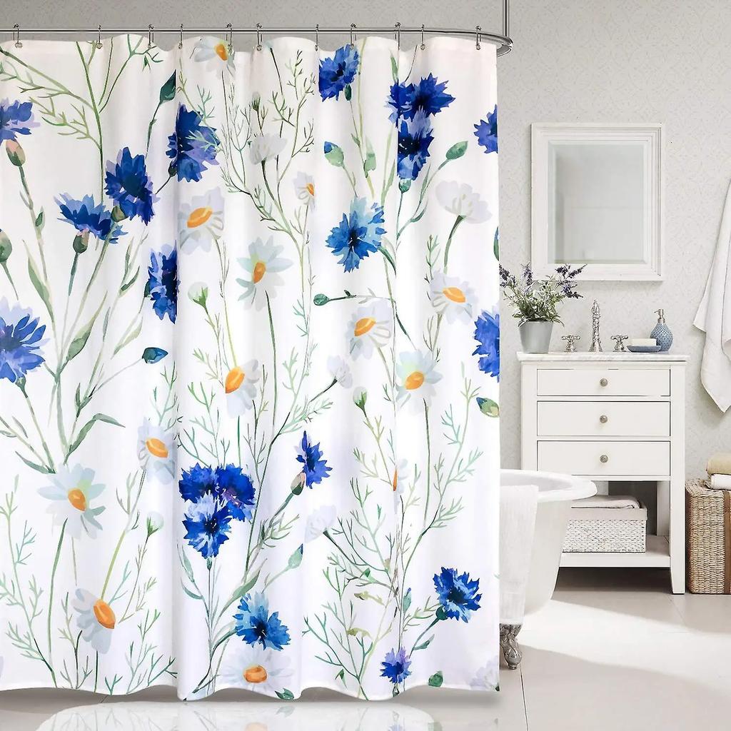 Charming Blue & White Floral Print Waterproof Shower Curtain - Stylish, Durable & Easy-Care Choice for Refreshing Bathroom Déc
