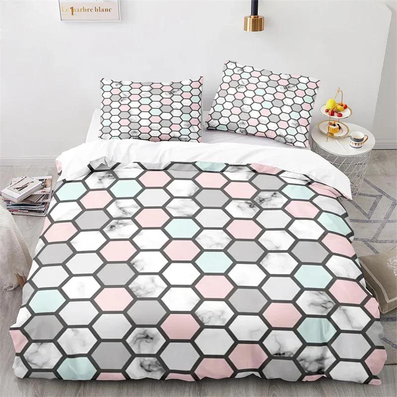 Marble Duvet Cover Full King Microfiber Geometric Bedding Set Abstract Triangle Comforter Cover For Kid Adult Teen Bedroom Decor
