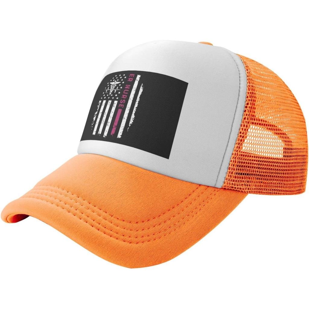 ER Nurse American Flag Trucker Hat Breathable Mesh Snapback Cap Unisex Outdoor Sports