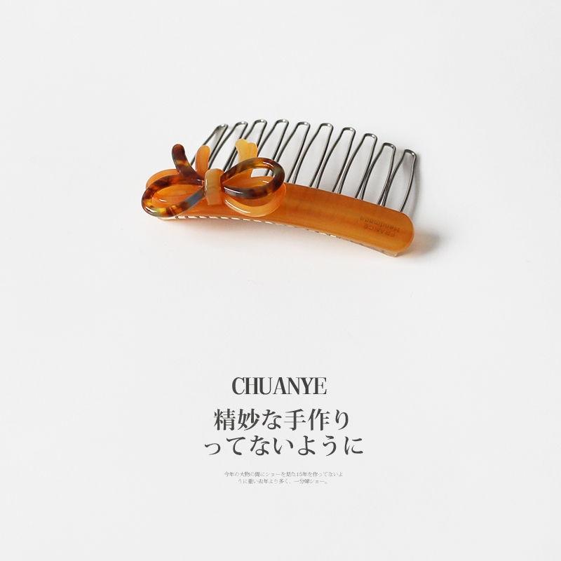 French Acetate Bow Hair Comb, Retro Elegant Insert Comb, Autumn Winter Advanced Hairpin for Girls
