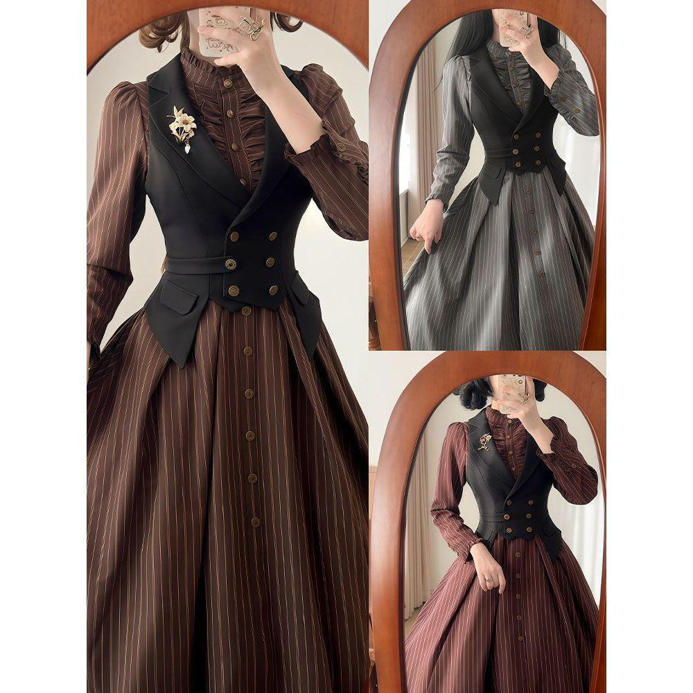 Retro Französischer Stil Sternennacht Taillenbetonierende Weste & Klassisches Kleid Set