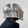 Barbute Visor Helmet ~ Medieval Steel Helmet With Inner Linner And Wooden Stand