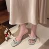 Elegant Slippers Women Shoes Woman Bow Knot Leather Solid Color Peep Toe Thin Heels Ladies Outdoor Shoes
