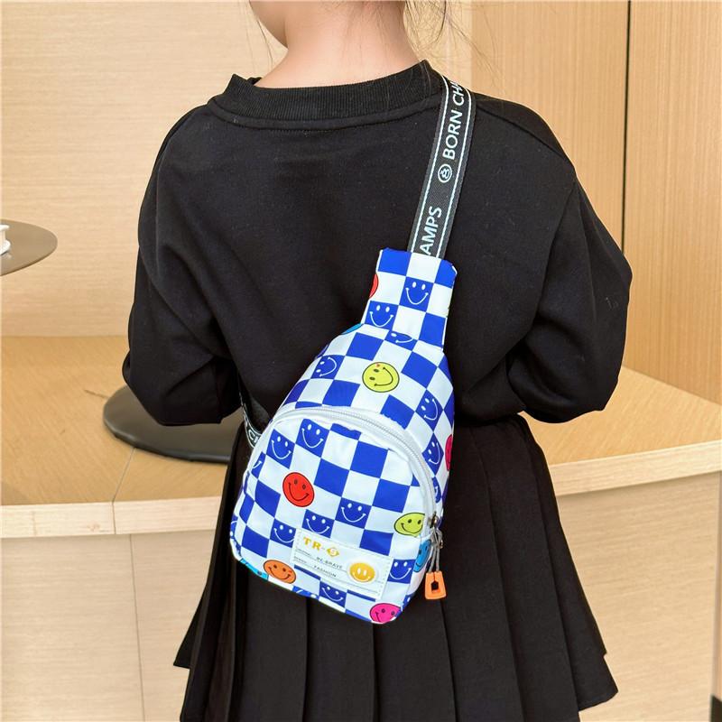 Smiling Face Chessboard Children Diagonal Shoulder Bag Casual Outdoor Storagebag