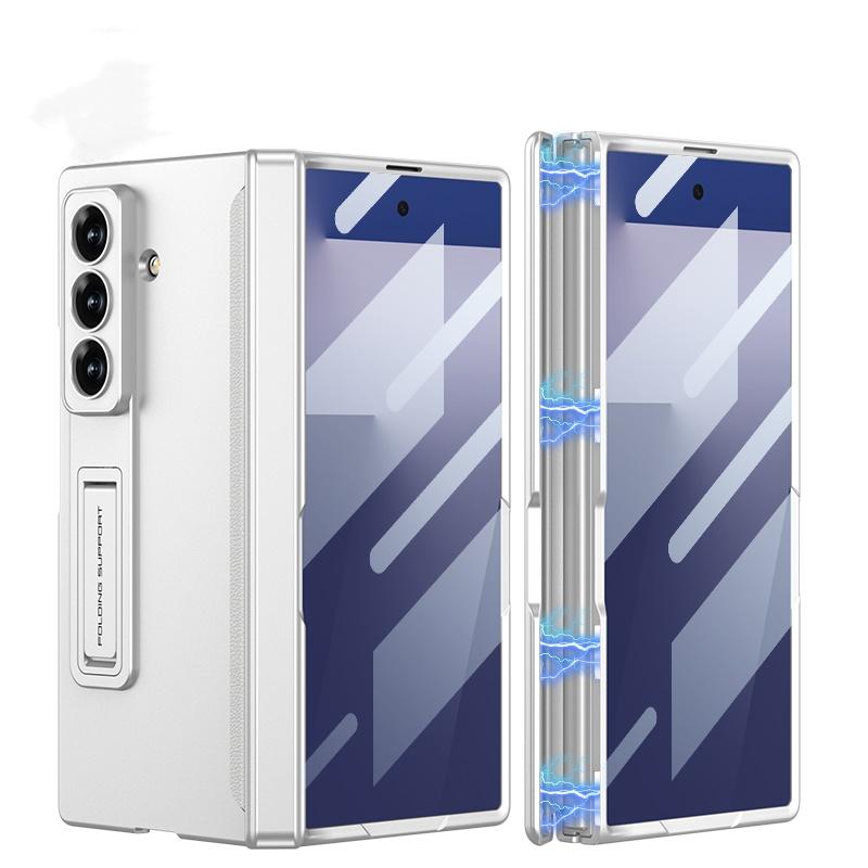 Magnetic Hinge Protection Folding Case For Samsung Galaxy Z Fold 6 7 Stand Cover With Clear Tempered Glass Screen Protector