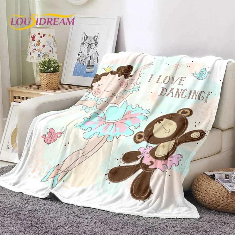 Urocza Dziewczynka Baletnica Wróżka Kreskówkowa Miękki Koc Flanelowy do Łóżka Sypialni Sofy Pikniku, Koc do Okrycia na Zewnątrz Rekreacja Prezent