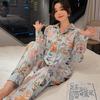 Pajamas Women's New Spring and Summer Cute Cat Ice Silk Long-sleeved Suit Silk Loungewear Suit