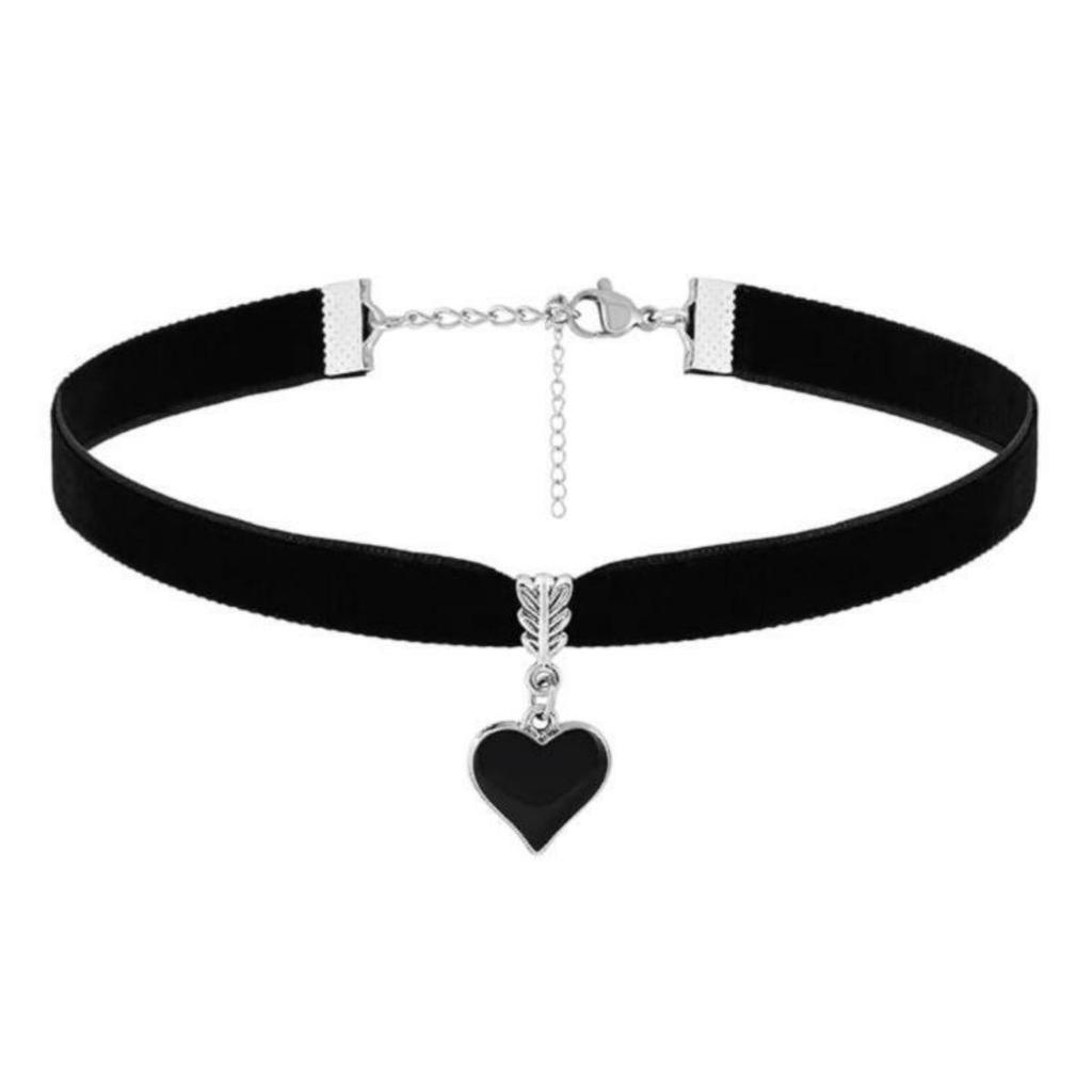 New Trendy Personality Shiny Red Heart Pendant Necklace Black Velvet Collar for Women Hallowmas Party Retro Gothic Jewelry Gifts