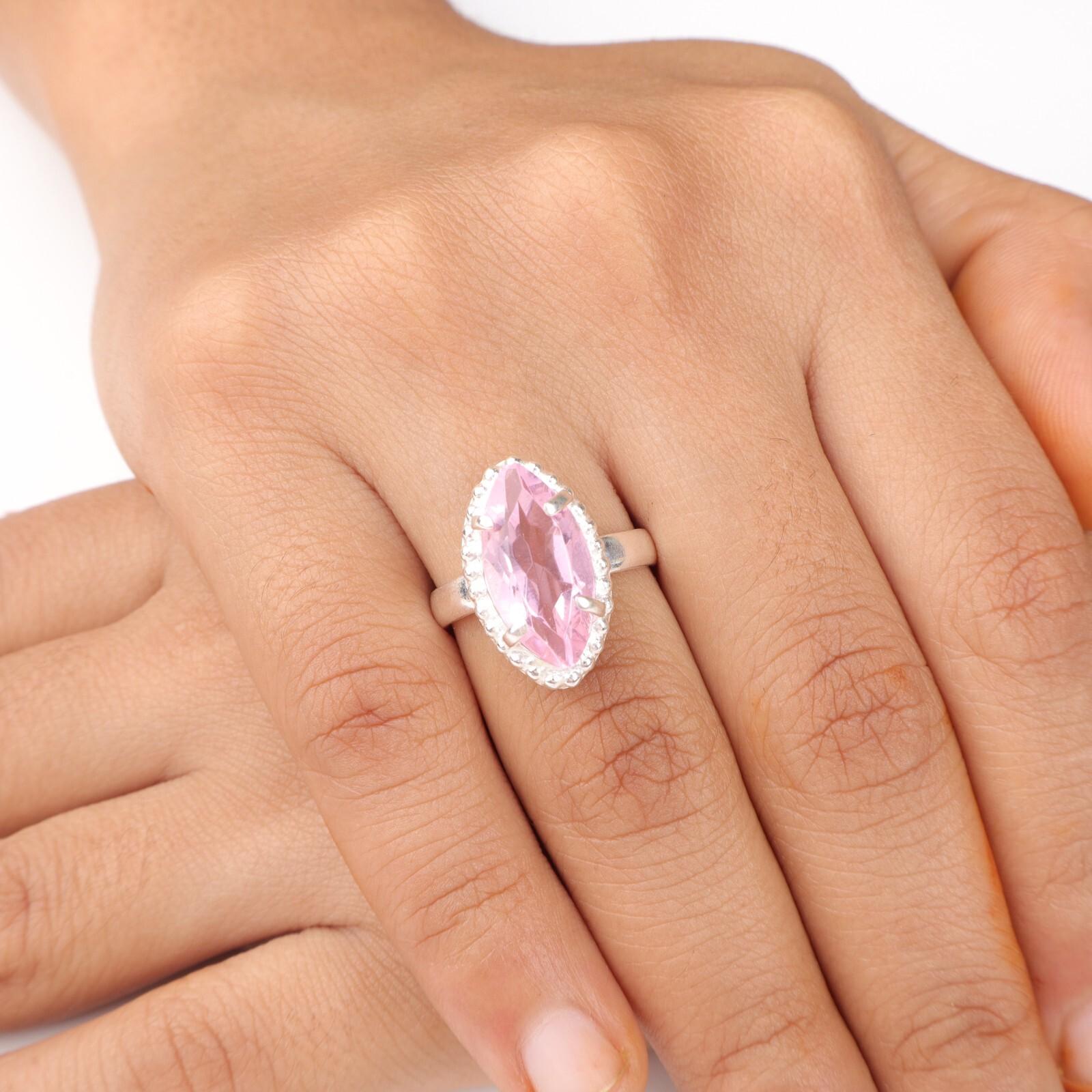 

Розовый Морганит Драгоценный Камень 925 Стерлинговое Серебро Ювелирное Кольцо Подарок для Подруги RR-64-7 7