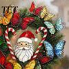 Waterproof PVC Static Clings Christmas Wreath Window Sticker, Stained Glass Style, Removable Santa Butterfly Candy Cane Decal, Cling for Home