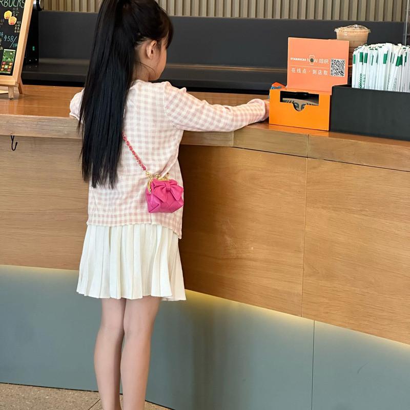 Stylish Princess One Shoulder Bag For Kids Chic Quilted Solid Color With Bow Design