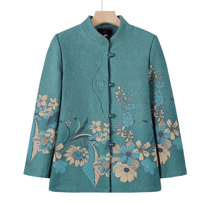 Elderly Women's Spring Coat, New Style for 60-70-Year-Olds, Stand-Up Collar, Long-Sleeve Top for Grandma