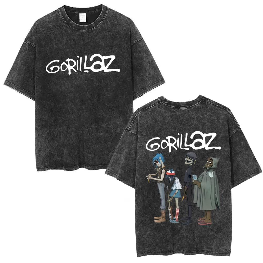 Washed Vintage Rock Band Gorillaz The Now Now Album Graphic Tshirts Men Women Clothing Hip Hop Punk Oversized Crewneck T Shirts
