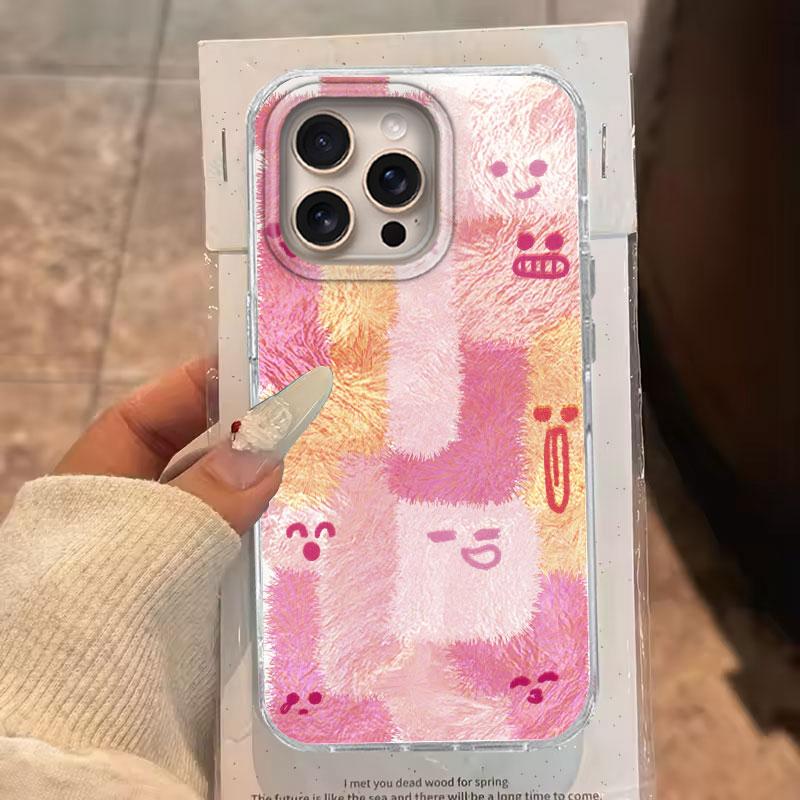 Case For iPhone 16 15 13 Plus Pro Max 7 14 Pro 5G Phone Cover Pink Grid Pattern For iPhone 16e Protective Silicone TPU Back Bags