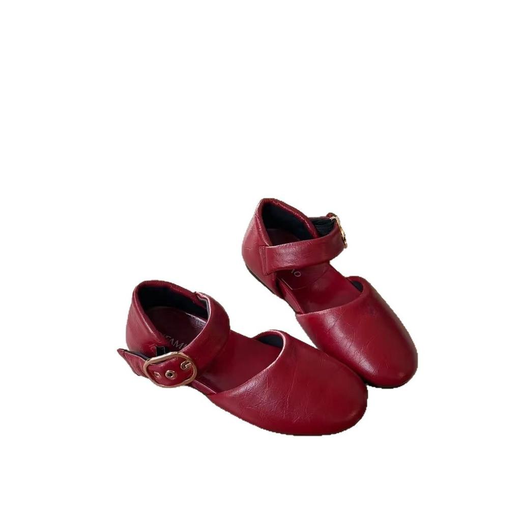 Sheepskin version~ Genuine leather Mary Jane single shoes women's super soft round head flat heel hollow super soft small leather shoes