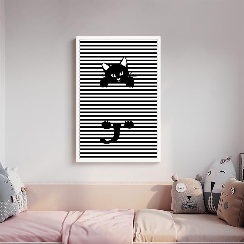 Moderne abstrakte schwarz-weiße Streifen Katzen Leinwand Poster drucken Nordic einzigartige Dekor Tier Wand Kunst Bilder für Zimmer Home Living