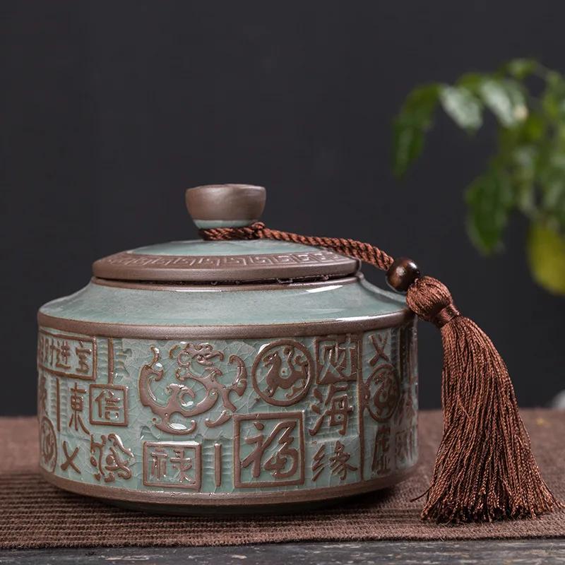 Tea Containers Ceramic Sealed Can Large Size Tea Box Storage Tank Ceramic Tea Utensil Portable Tea Storage Tea Caddy Tea Jar