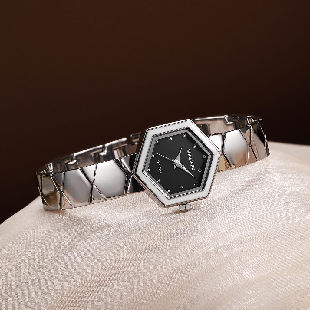 Sunlifex Honeycomb Hexagonal Light Luxury Women'S Watch Quartz Watch Niche Design Fashion Watch Gold Steel Belt