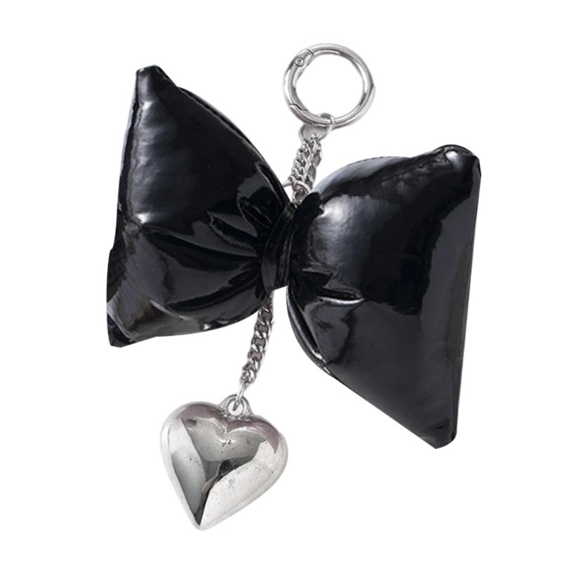 Sweet Lovely PU Leather Bowknot Heart Keychains Pendant Hangings Ornament Keyring Backpack Decoration for Women Girls