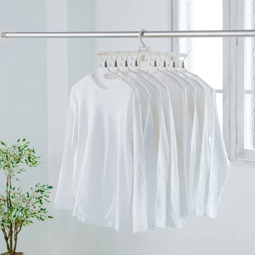 Daiya FLaundry Laundry Hanger, Easy to Load and Gently Dry, 8-Piece One-Touch Hanger, 52.5cm W x 41cm H x 25.5cm D, Clothes Drying Rack, Neck Stretch-