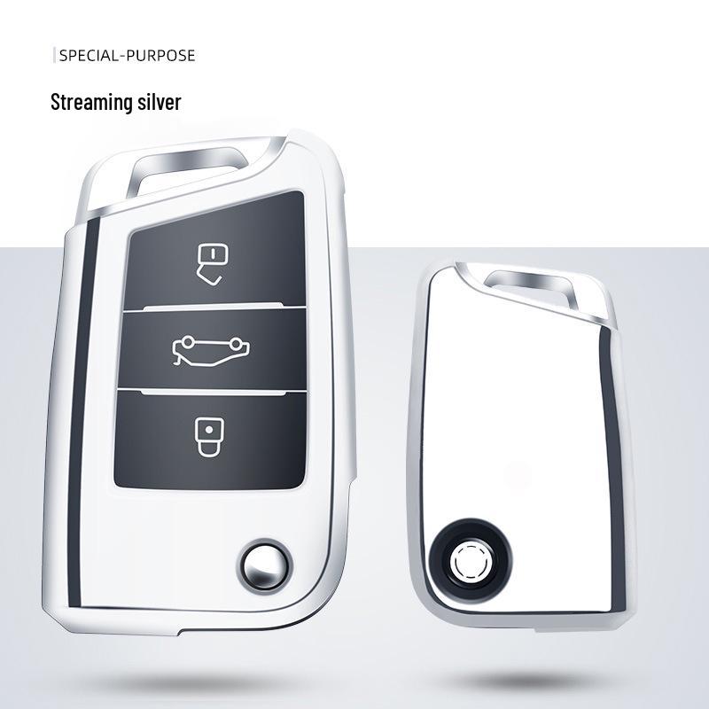 

Volkswagen Key Fob Cover for Tiguan, Golf 7, Lamando, Touran, Teramont, Lavida, Bora & Tanyue - TPU Shell with Buckle