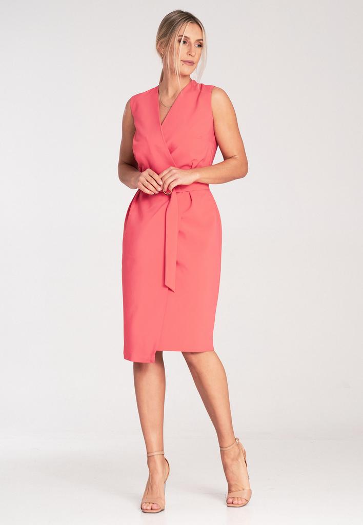 Elegant Midi Dress - Midi Dress with Belt - Coral Dress M1066 Size M