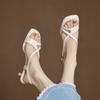 Summer Concise Fashion Women Sandals Thin Heels Narrow Band Peep Toe Slingback Shoes Lightweight Cross-Tied Female Footwears